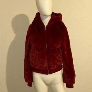 Love Tree Plush Hooded Jacket in Burgundy